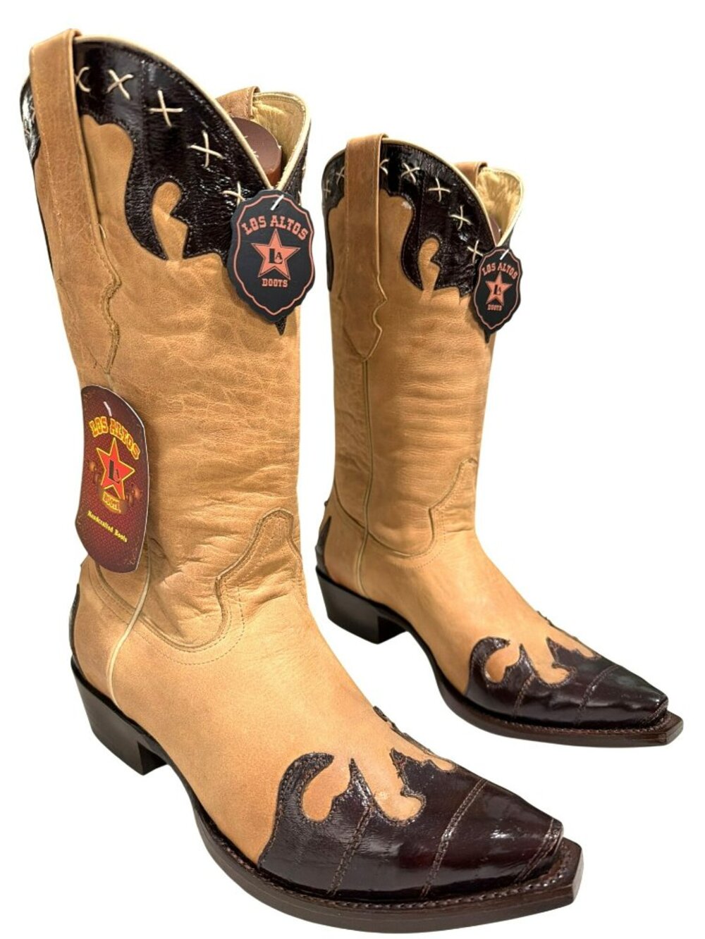 Los Altos Genuine Eel Leather Exotic Western Cowboy Boots Size 9 M New
